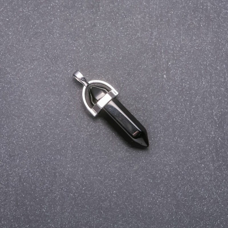 Wisiorek sześciokątny z czarnego agatu 39 × 32 × 9 mm