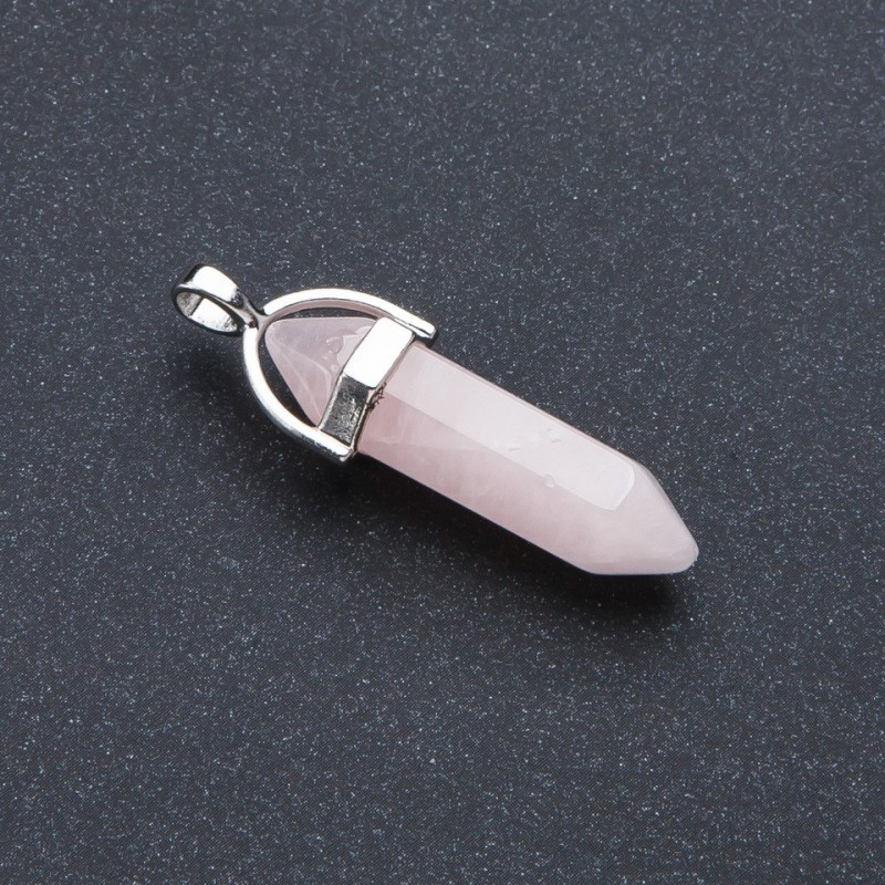 Wisiorek sześciokątny z różowego kwarcu 4×0,9 cm