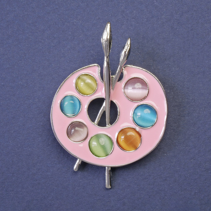 Broszka Paleta z emalią, metal srebrzysty 45×32 mm+