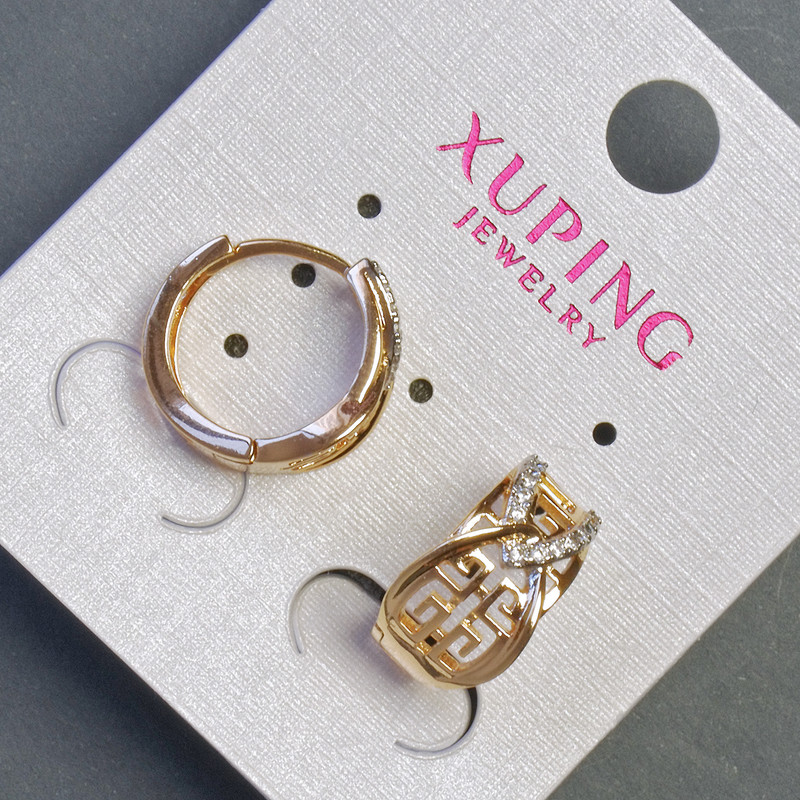 Kolczyki Xuping 9×15 mm «pozłocenie 18K» z białymi strassami