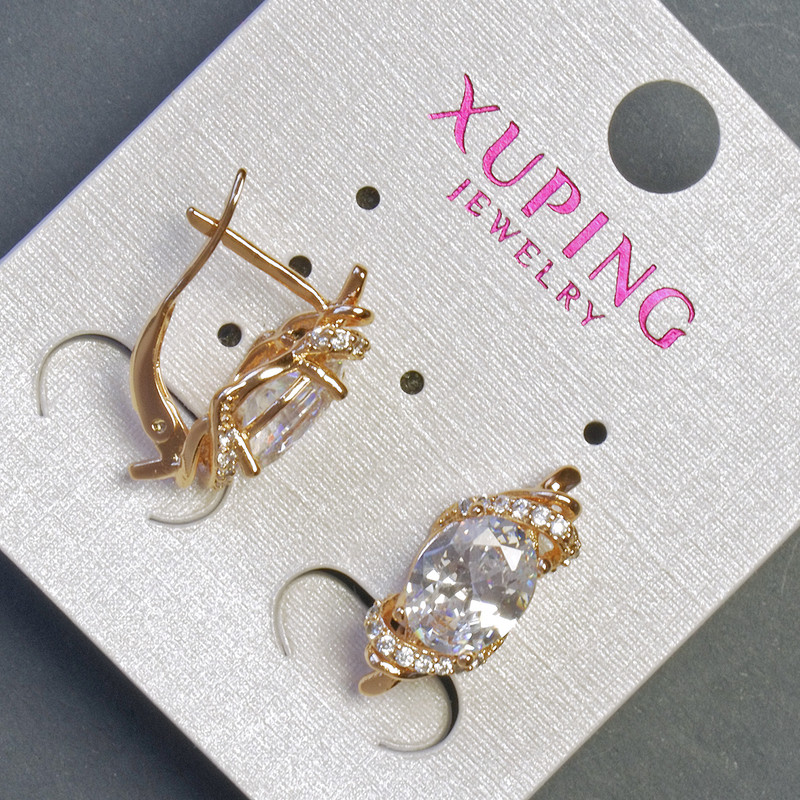 Kolczyki Xuping z białymi kamieniami 18×8 mm pozłacane 18K