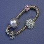 Broszka Orbita z planetami szara perła (sztuczna) niebieskie kryształy 53×32 mm +- metal srebrzysty