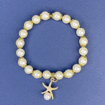 Bransoletka biała Majorka z akrylu, średnica 8 mm, długość 113 cm, długość 18 cm, elastyczna