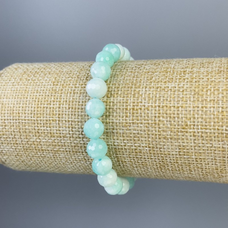 Bransoletka z amazonitu — fasetowana kulka o średnicy 8 mm, długość 18 cm, elastyczna