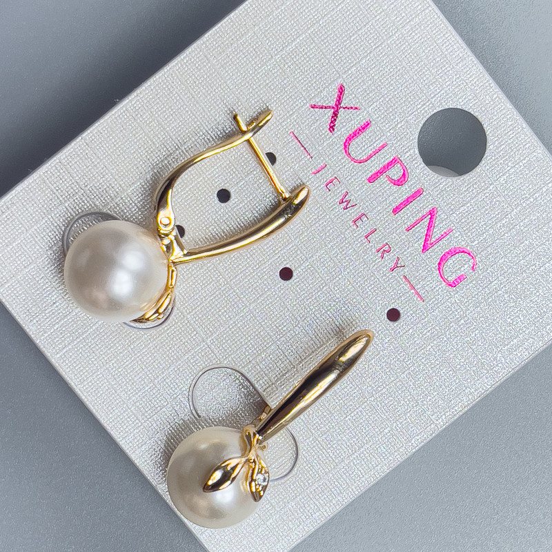 Kolczyki Xuping Pozłacane 18k z perłą Majorki o średnicy 10 mm, długość 25 mm