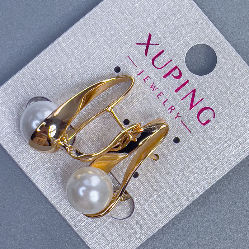 Kolczyki Xuping pozłacane 18K z perłą, średnica około 10 mm, długość około 27 mm