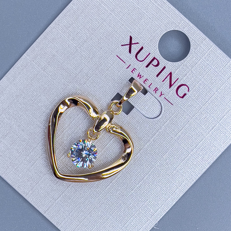 Wisiorek Xuping «Serce» z białym kryształem, średnica 21 mm +-, długość 26 mm +-, pozłacanie 18K