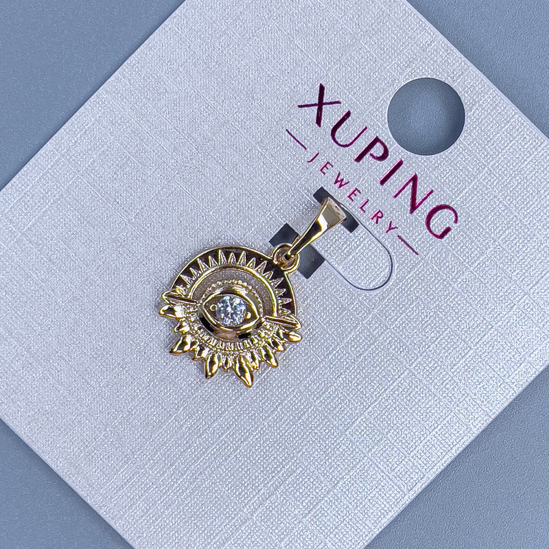 Wisiorek Xuping z białym kryształem, średnica 14 mm, długość 20 mm, pozłacanie 18K