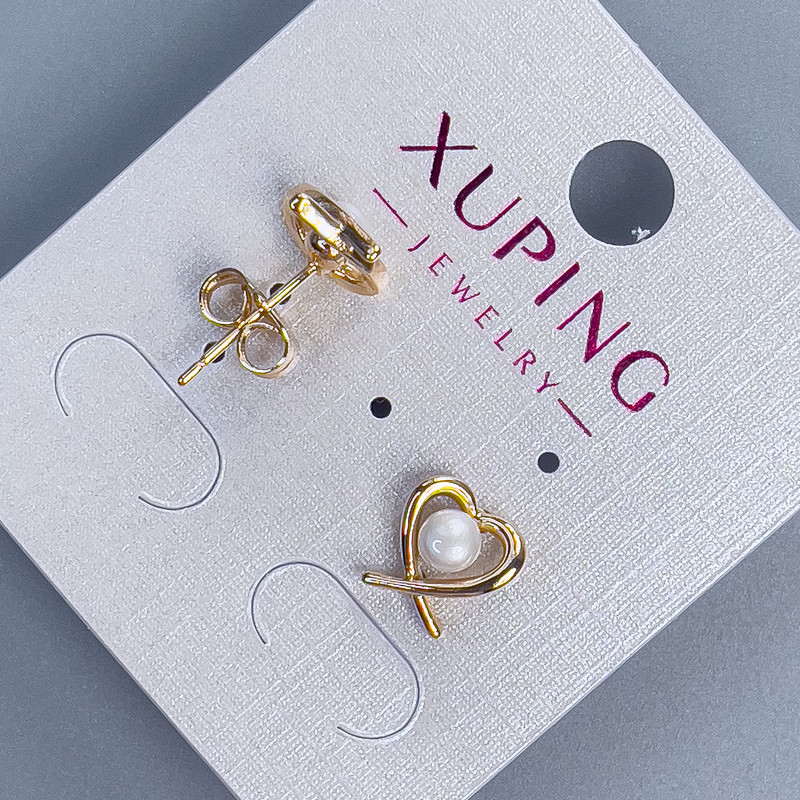 Kolczyki sztyfty Xuping «Serce z perłą», średnica około 4 mm, wymiary około 9×9 mm, pozłacane 18K