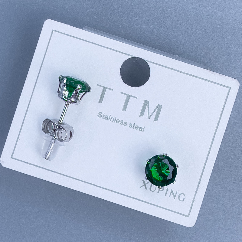 Kolczyki wkrętki Xuping z zielonym kamieniem 6 mm ± pokryciem rhodium