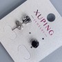 Kolczyki sztyfty Xuping z czarnym kamieniem, oprawa 'Korona', 6 mm ±, powłoka rhodiowa