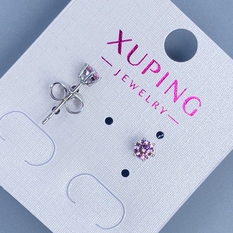 Kolczyki sztyfty Xuping z różowym kamieniem 4 mm +/- pokrycie rodowe