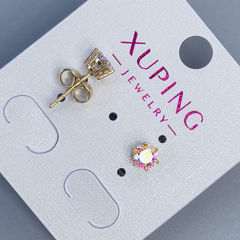 Kolczyki sztyfty Xuping z kamieniem tęczowym 5 mm ± pozłacane 18K