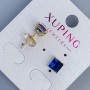 Kolczyki sztyfty Xuping z niebieskim kamieniem w oprawie „Kwadro” 6 mm ± pozłacane 18K