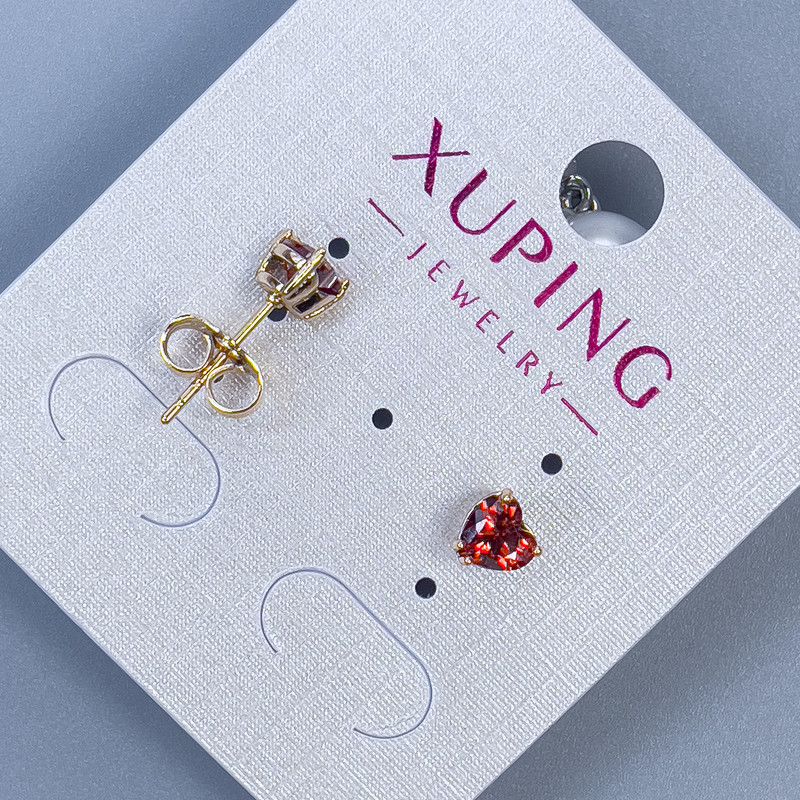 Kolczyki sztyfty Xuping «Serce z czerwonym kamieniem» 5 mm ± pozłacane 18K