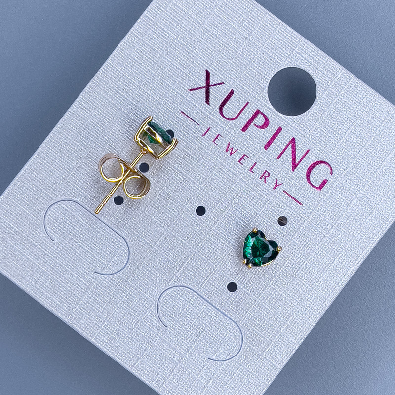 Kolczyki sztyfty Xuping „Serce z zielonym kamieniem” 6 mm +/- pozłota 18K