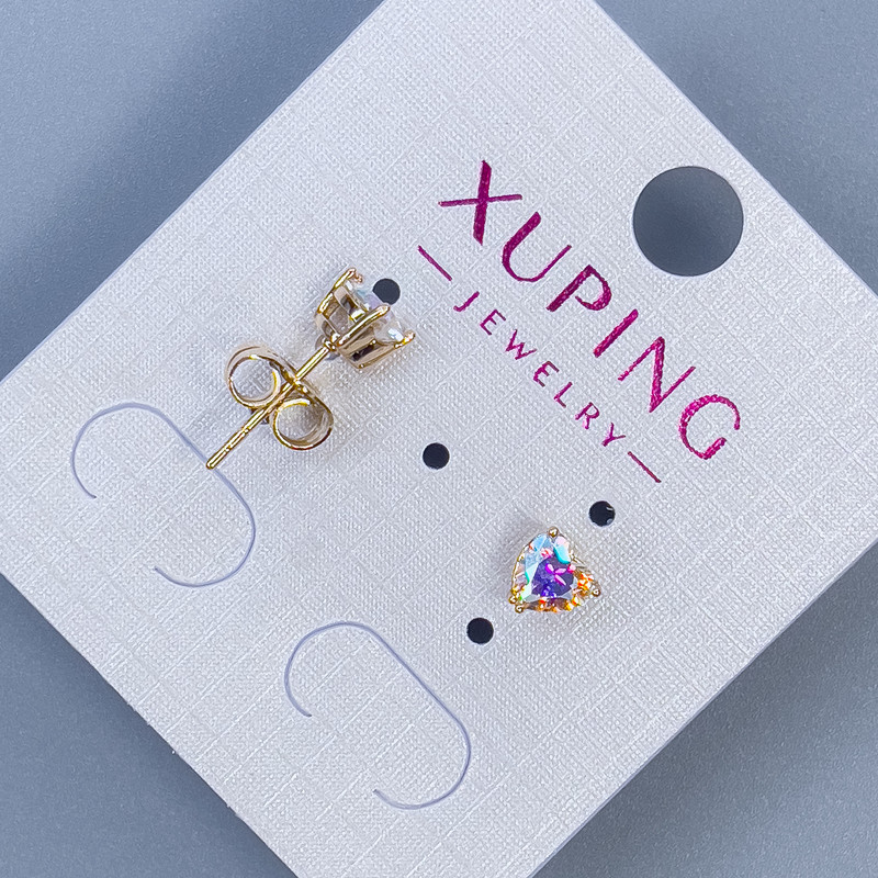Kolczyki sztyfty Xuping «Serce z kamieniem tęczowym» 6 mm ± pozłacane 18K