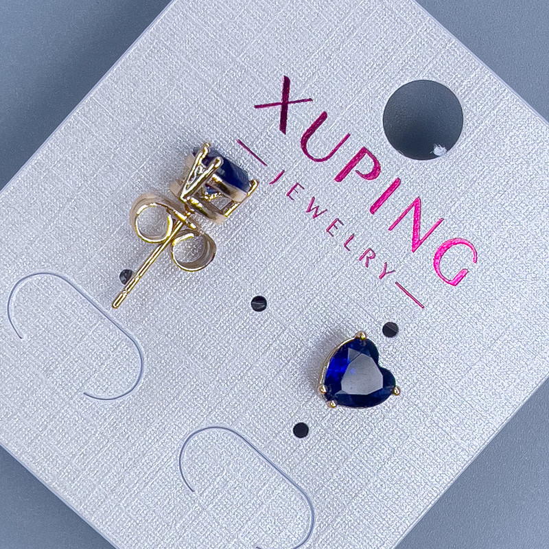 Kolczyki sztyfty Xuping Serce z niebieskim kamieniem 6 mm ± pozłacane 18K
