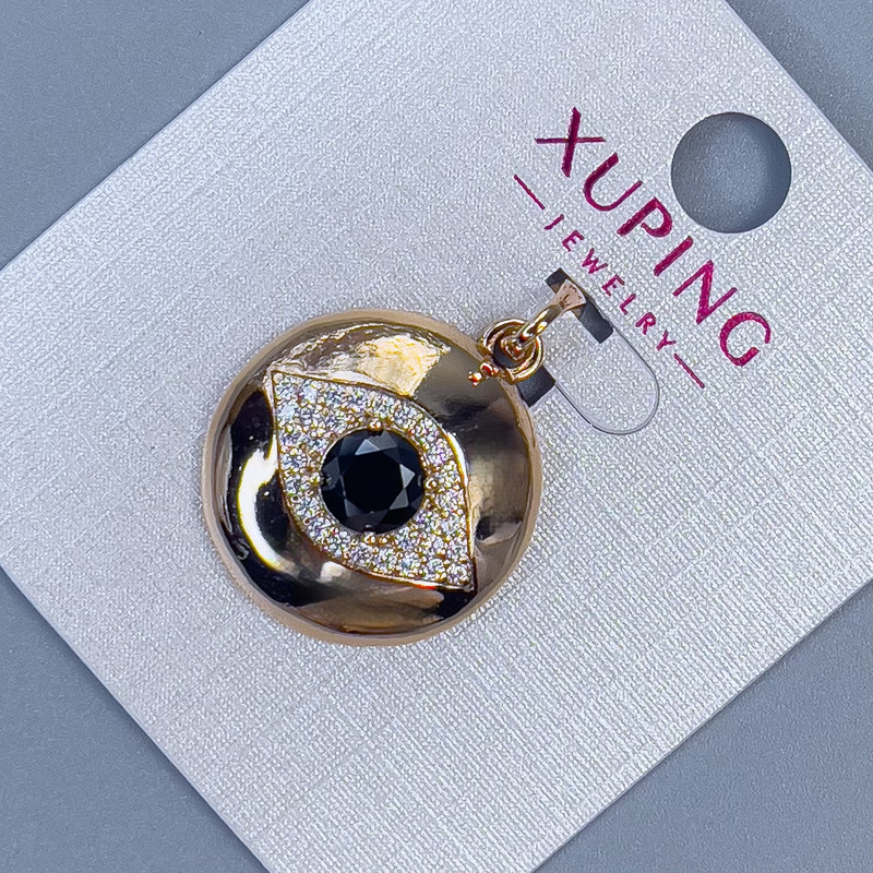Wisiorek Xuping z białymi kryształami i czarnym kryształem, średnica 19 mm, grubość około 5 mm, długość 29 mm, pozłacanie