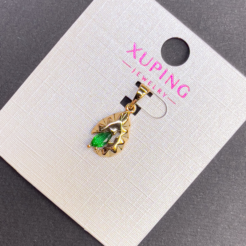 Wisiorek Xuping z zielonym kryształem, średnica 8 mm, długość 20 mm, pozłacanie 18K