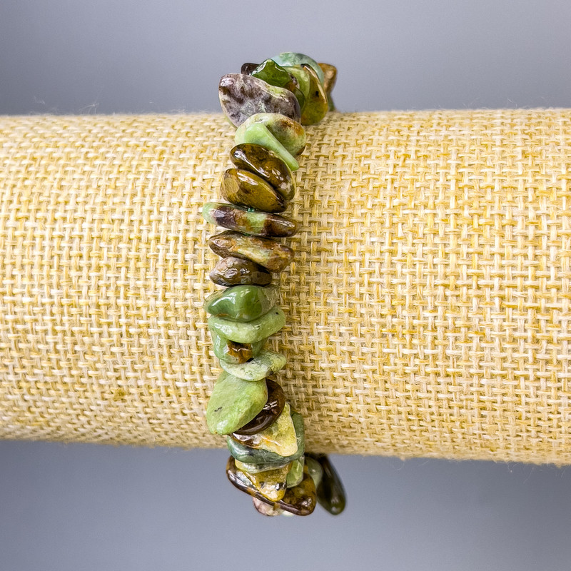 Bransoletka z jaspisu w kawałkach, średnica 12×2 mm, średnica 10×3 mm, długość 18 cm – elastyczna na gumce