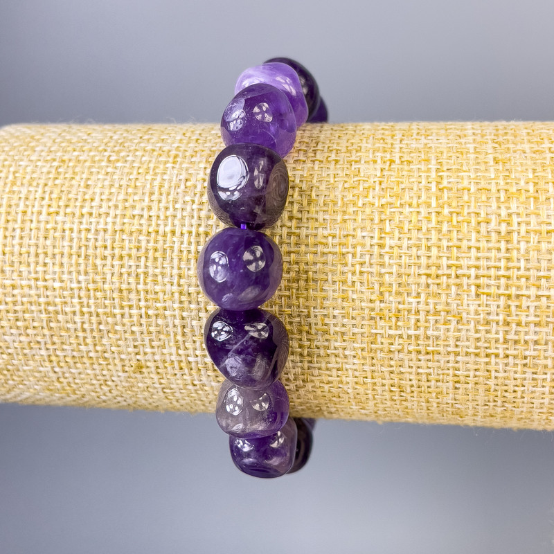 Bransoletka z ametystu, fasetowane koraliki, średnica 12×10 mm, długość 18 cm ± na elastycznej gumce