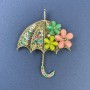 Broszka-wisiorek Parasol wielobarwny z kamieniem kocie oko i kryształami, metal złocisty 50×63 mm+