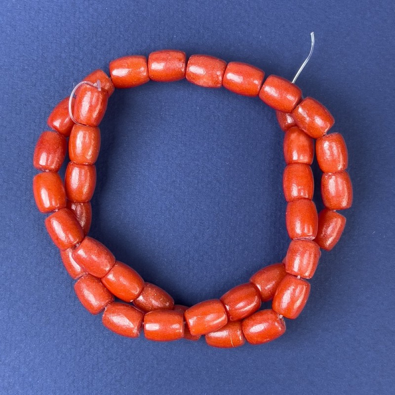 Koralowe koraliki w kształcie beczki, kolor pomarańczowy, średnica 10×8 mm ±, na żyłce, długość 39 cm+