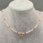 Choker z różowego kwarcu, gładkie kulki 4 mm ±, hematyt w kostkach 3 mm ±, z zawieszką w kształcie serca 12 mm ±, długość 36 cm ±, z przedłużanym łańcuszkiem