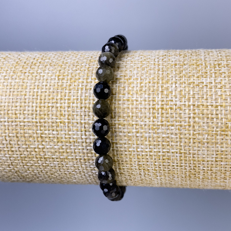 Bransoletka z słonecznego obsydianu, fasetowane kuleczki, średnica 6 mm, długość 18 cm, elastyczna