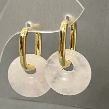 Kolczyki z górskiego kryształu, średnica 15 mm, długość 27 mm