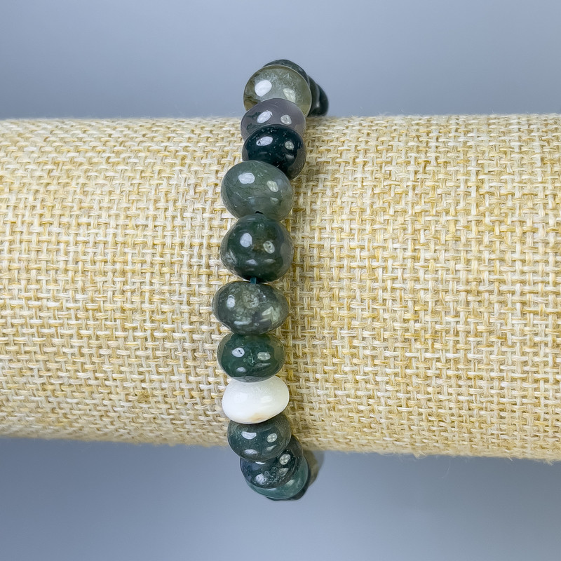 Bransoletka z agatu mechowego, koraliki fasetowane, średnica 8–10×7 mm, długość 18 cm, na elastycznej gumce