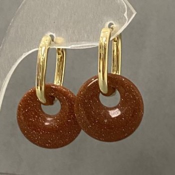 Kolczyki z awenturynem „Złoty Piasek” w kształcie koła, średnica kamienia około 18 mm, długość około 30 mm