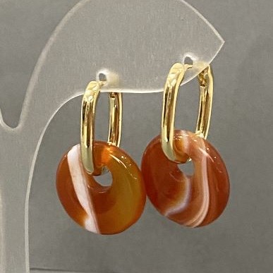 Kolczyki z karneolu w kształcie pączka, średnica 18 mm, długość 31 mm+