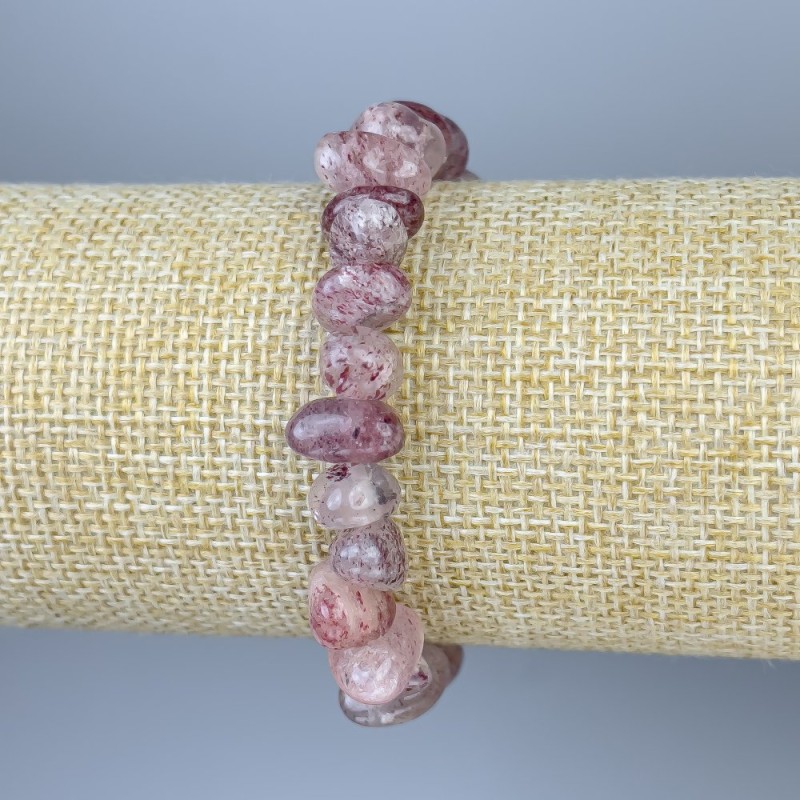 Bransoletka z kwarcu truskawkowego fasetowana, średnica 9–12×5–8 mm, długość 18 cm, elastyczna