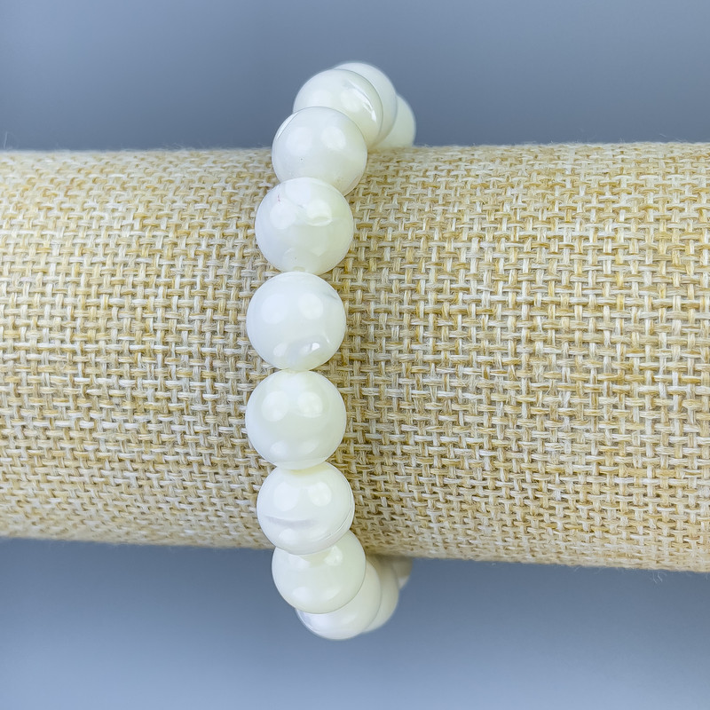 Bransoletka z masy perłowej – gładkie kuleczki, średnica 10 mm, długość 18 cm, elastyczna
