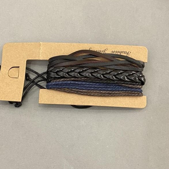 Potrójna bransoletka z ekoskóry i tekstyliów na ściągaczu, długość 18–24 cm