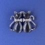 Broszka z motywem kota, ciemnoszare kocie oko, białe cyrkonie, metal srebrzysty, średnica 31×38 mm +