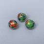 Koralik Cloisonné turkusowy, czerwony i zielony z emalią, średnica 10×9 mm, otwór Ø około 1,8 mm, kolor metalu złoty, 1 sztuka