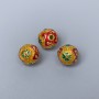 Koralik cloisonné z emalią w kolorach żółtym, czerwonym i zielonym, średnica 10 mm ±, otwór 2 mm, złoty kolor metalu, 1 szt.
