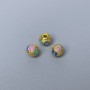 Koralik Cloisonné w kształcie rondla, fioletowo-niebieska i błękitna emalia, średnica 6×5 mm, otwór ok. 1 mm, złoty kolor metalu 1
