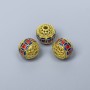 Koralik cloisonné, czerwono-niebieska emalia, średnica 10 mm, otwór 2 mm, kolor metalu: złoty, 1 szt.