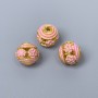 Koralik Cloisonné różowy z emalią, średnica 10 mm ±, otwór 1,8 mm, złoty kolor metalu, 1 sztuka