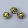 Koralik Cloisonné niebiesko-turkusowy z emalią, średnica 10 mm ±, otwór 2 mm, kolor metalu złoty, 1 szt.