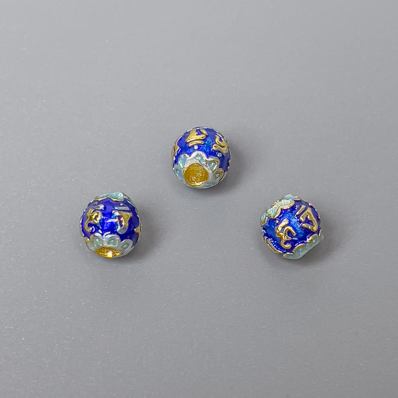 Koralik cloisonné niebiesko-błękitny z emalią 6×5 mm