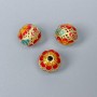 Koralik Cloisonné, czerwony, żółty, zielony, emalia, średnica 10×9 mm, otwór 5 mm ±, średnica 2 mm, złoty kolor metalu, 1 sztuka