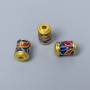 Koralik Cloisonné cylindryczny, emalia niebiesko-czerwona, średnica 6×8 mm, otwór 2 mm, kolor metalu: złoty, 1 sztuka