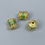 Koralik Cloisonné cylindryczny – zielono-czerwony, emalia, średnica 8x10 mm, otwór 2 mm, złoty kolor metalu, 1 sztuka