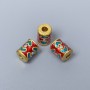 Koralik Cloisonné cylindryczny turkusowo-czerwony emaliowany, średnica 8×10 mm, otwór 3 mm, kolor metalu złoty, 1 szt.
