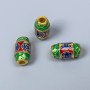Koralik cloisonné w kształcie barila, zielony, niebieski, czerwony, emalia, średnica 8×14 mm, otwór 3 mm, złocisty kolor metalu, 1 szt.